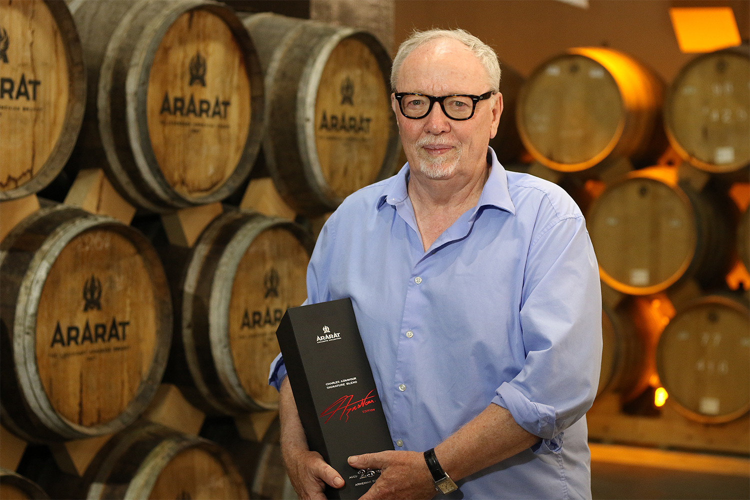 Terry George presented presented with ARARAT Charles Aznavour Signature Blend brandy
